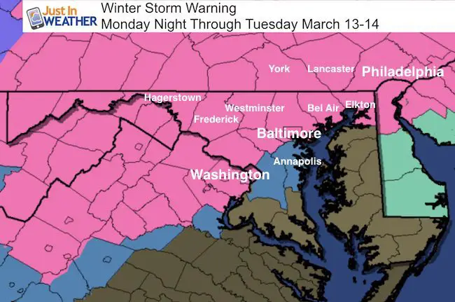 Winter Storm Warning Latest Snow Maps For March 13 15 Just In Weather