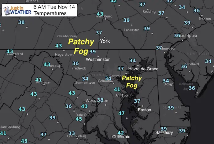 Tuesday morning November 14 temperatures