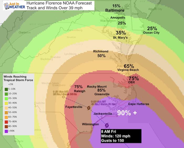 Hurricane Florence Wind Map How Far Winds And Rain From Hurricane Florence May Reach – Just In 