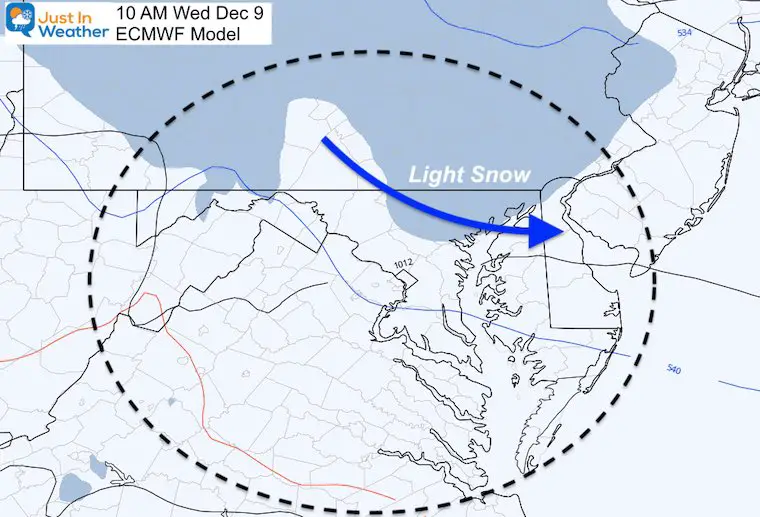 December 7 weather snow Wednesday ECMWF