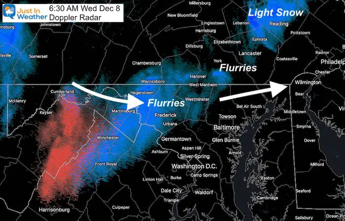 December 9 weather snow radar Wednesday morning