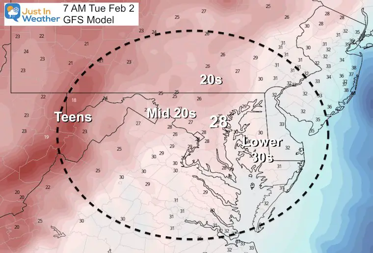 February 1 storm temperatures Tuesday Morning