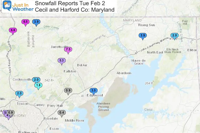 Snow Storm Ending Feb 2 Report Maryland Cecil Harford