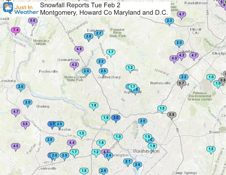 Snow Storm Ending Feb 2 Report Maryland Howard Montgomery DC