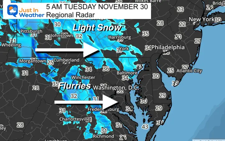 Snow On Radar At 5 AM Tuesday