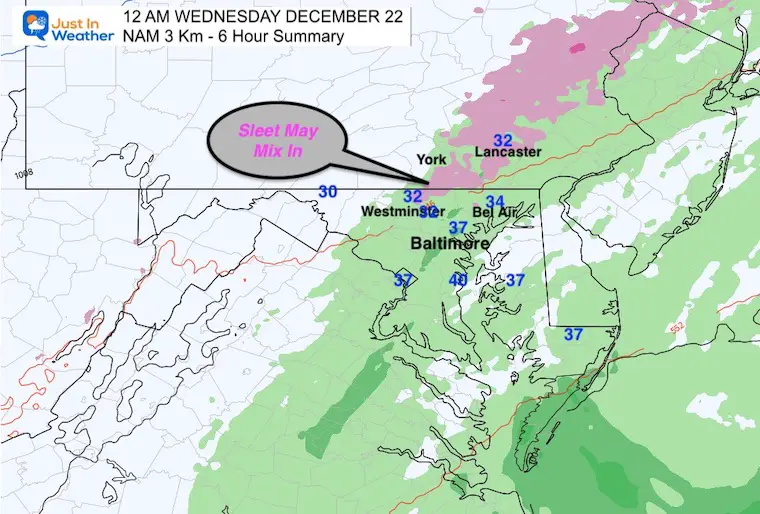 Light Rain And Sleet Mixed In On Midnight Snapshot