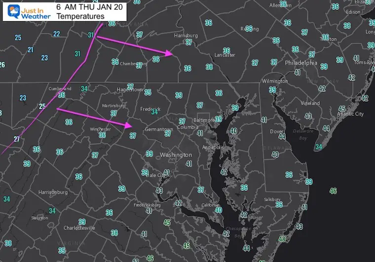Temperatures at 6 AM Thursday Jan 20