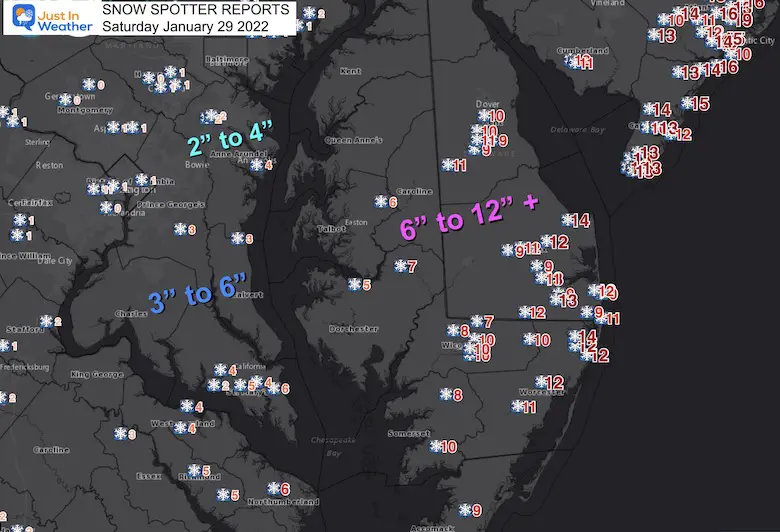 january 29 blizzard snow totals maryland south delmarva
