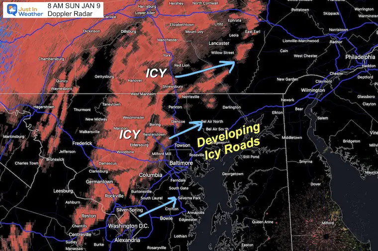 8 AM Radar Shows More Freezing Rain In Central MD