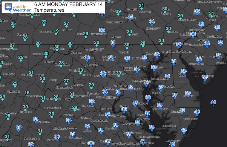 february 14 weather temperatures valentines day am 6