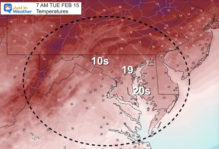 february 14 weather tuesday temperatures morning