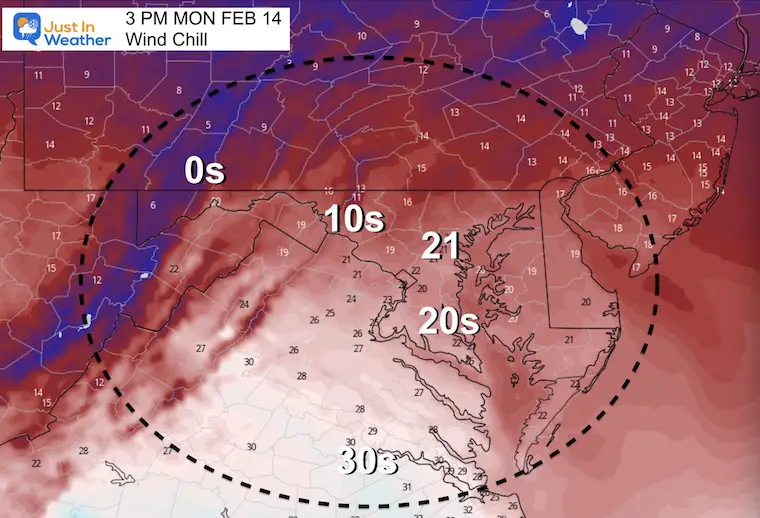february 14 weather valentines day monday wind chill afternoon