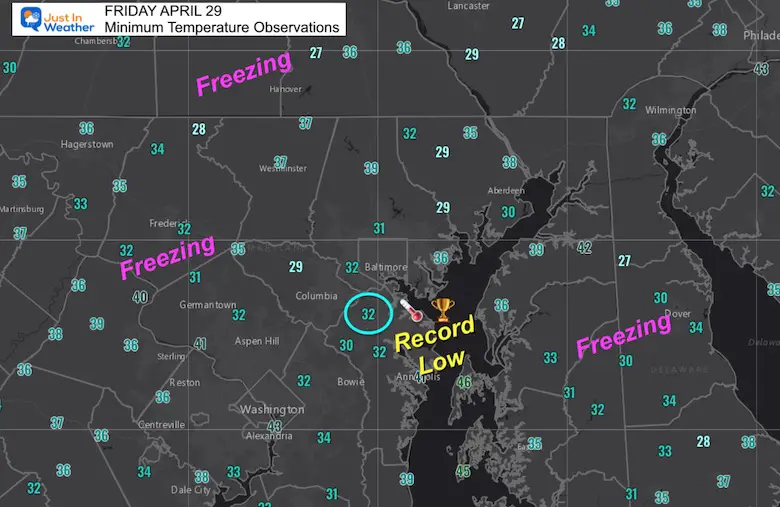 April 29 Bouncing From Record Low Morning To Mild Afternoon And Weekend