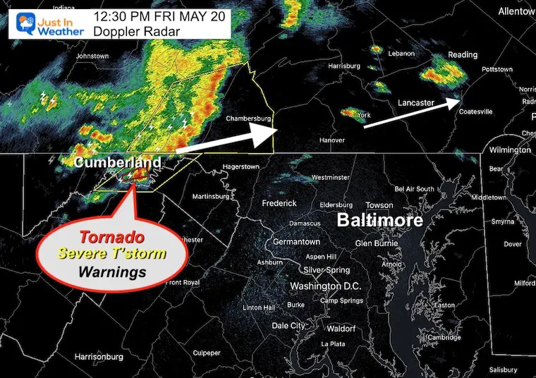 May 20 Tornado Watch Until 7 PM Baltimore North To Souther Pennsylvania