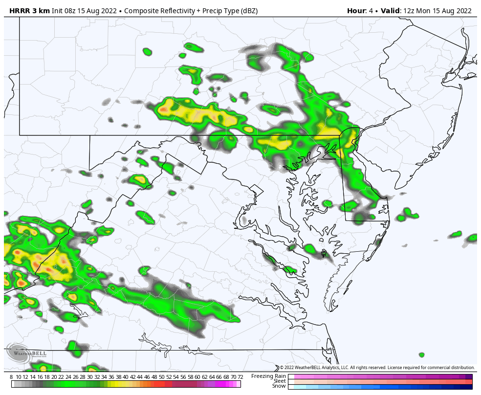 radar rain simulation Monday 