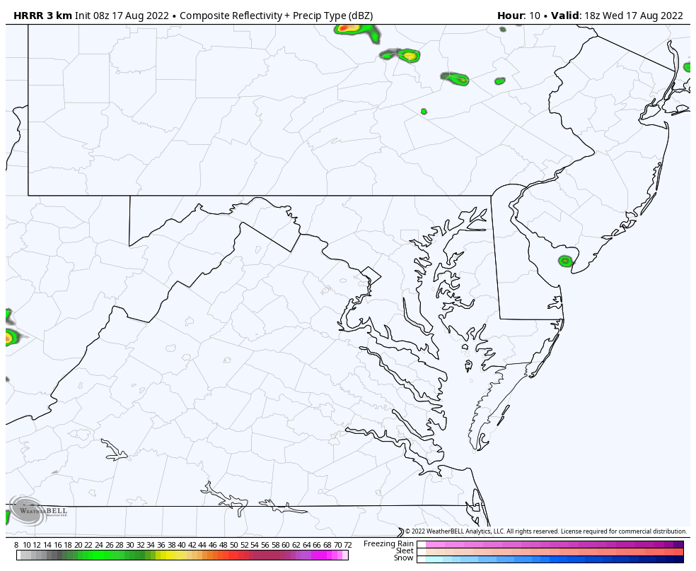 August 17 radar simulation Pennsylvania and Maryland