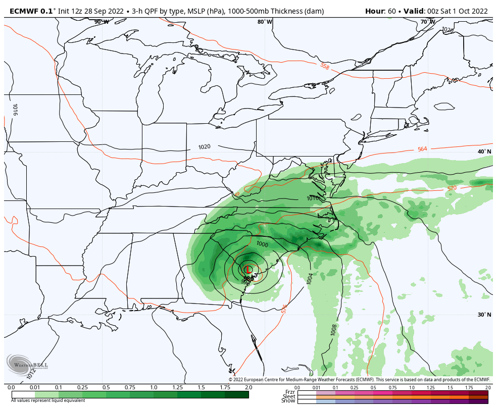 September 29 hurricane Ian rain simulation European model