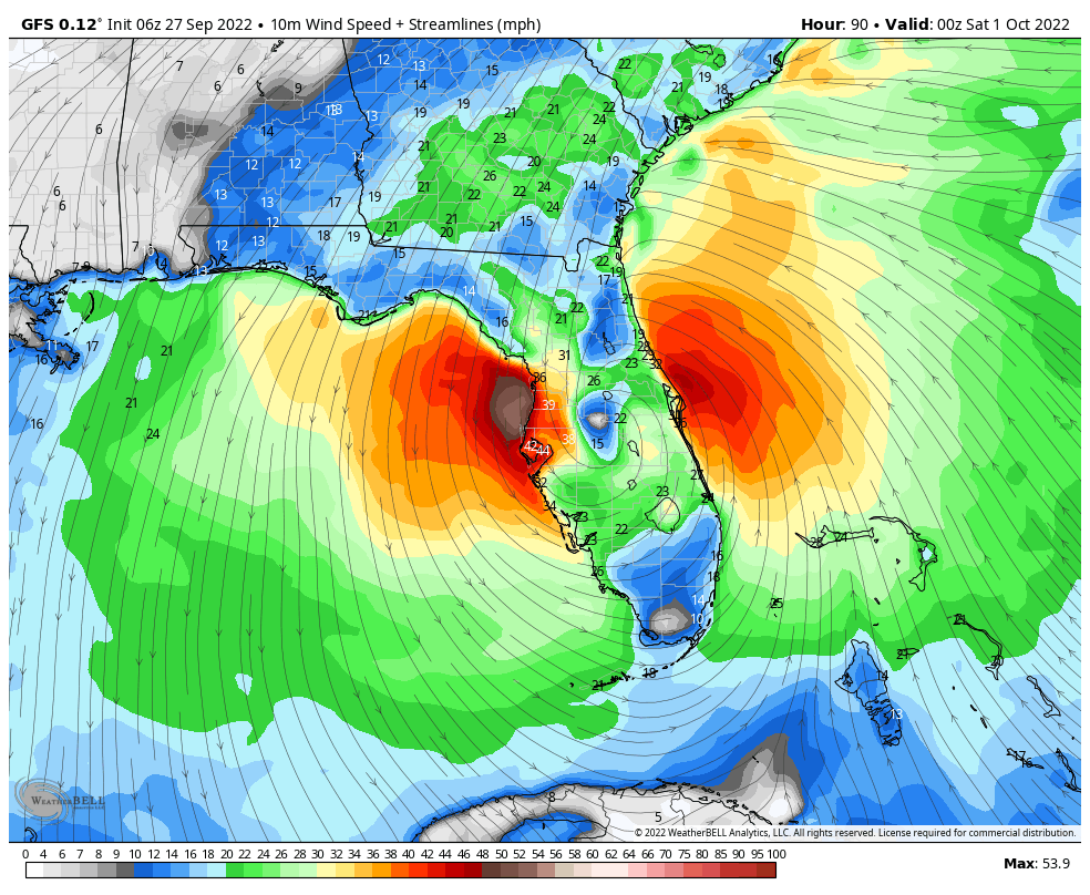 Hurricane Ian wind forecast inland Florida