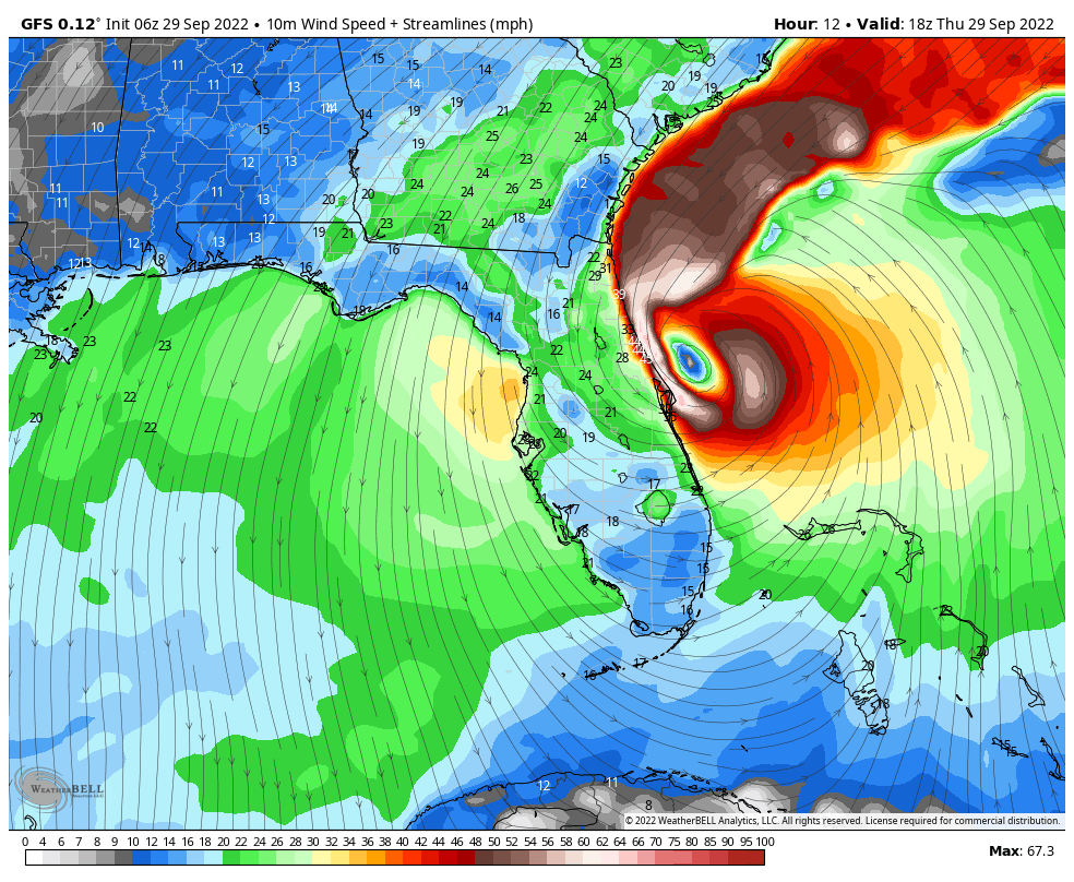 Ian Wind Forecast September 29 Florida South Carolina