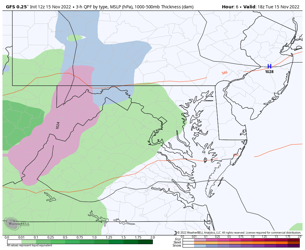 November 15 snow sleet rain gfs model forecast Maryland 
