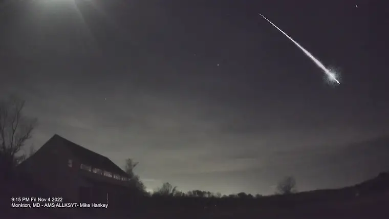 Meteor Watch Friday Night 4th November: Video z Baltimore County a mapa, kde byl sledován