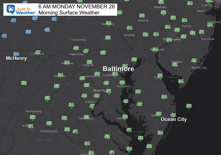 Monday morning temperatures