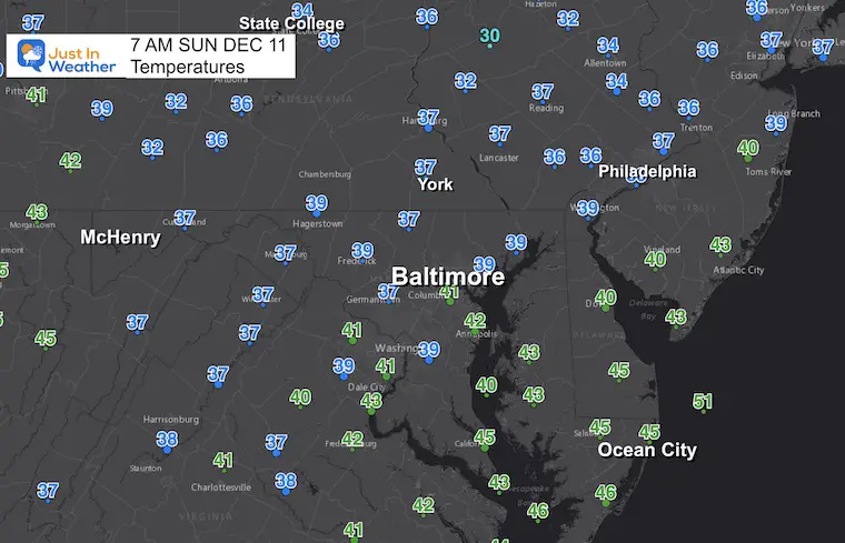 December 11 weather temperatures Sunday morning