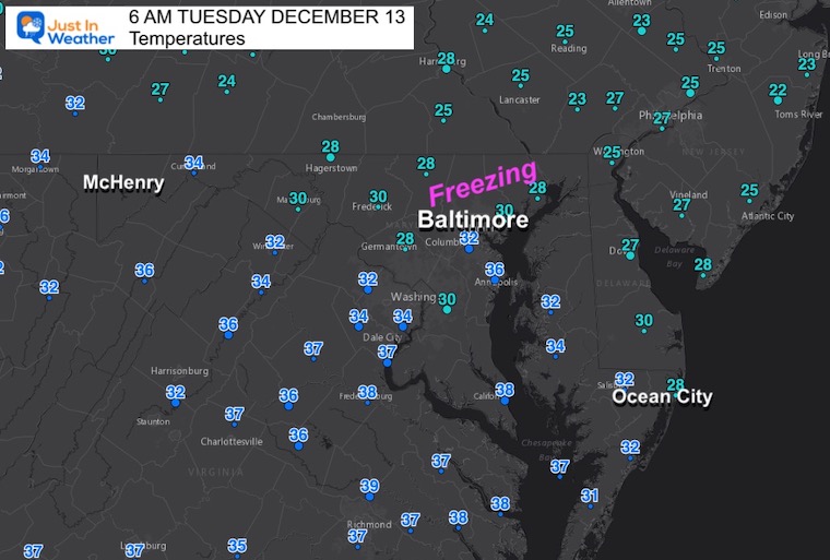 December 13 weather temperatures Tuesday morning