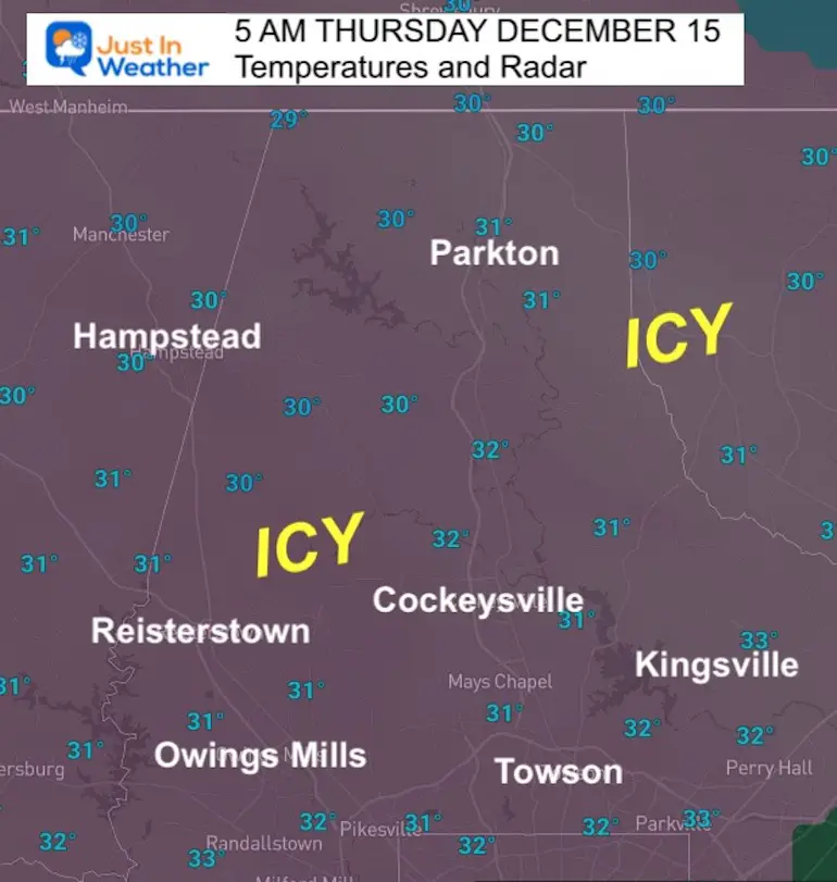 December 15 temperatures and ice radar 5 am Baltimore County