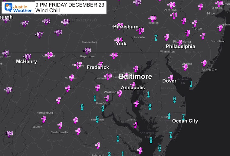 December 23 weather wind chill Friday Night