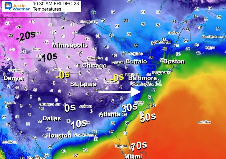 December 23 weather bomb cyclone temperatures usb Friday 11 am
