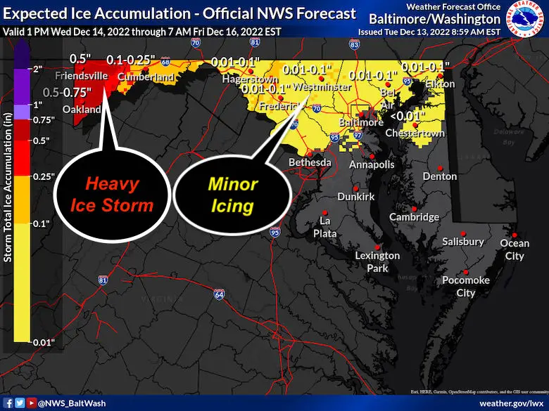 December 13 National Weather Service ice forecast 