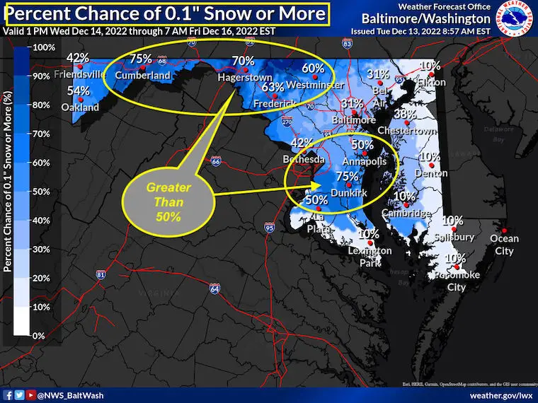 December 13 National Weather Service snow trace forecast 