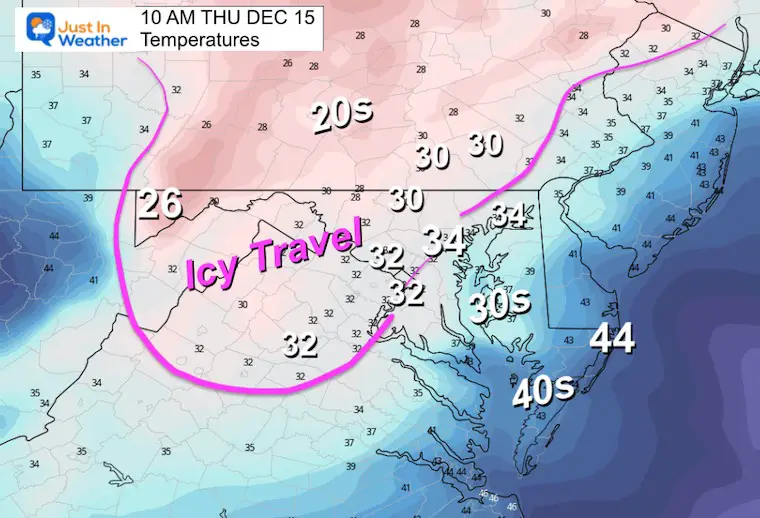 December 13 ice storm temperatures Thursday morning