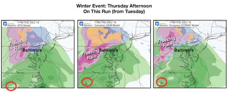 December 13 ice storm models Thursday afternoon