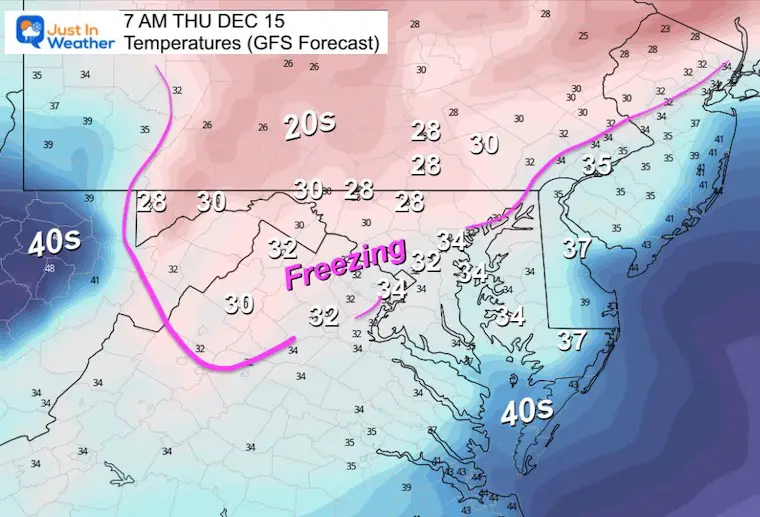 December 15 ice storm forecast Thursday morning temperatures
