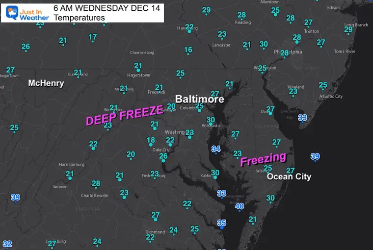 December 14 weather Wednesday morning temperatures 