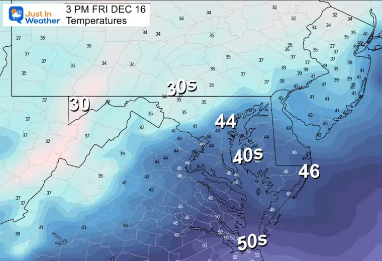 December 16 weather temperatures Friday afternoon