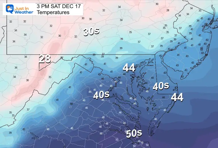 December 17 weather temperatures Saturday afternoon