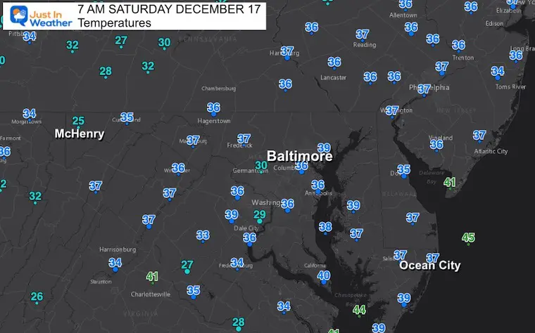 December 17 weather temperatures Saturday morning 