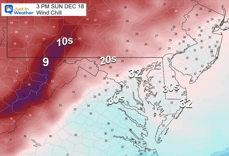 December 19 weather temperatures wind chill Sunday afternoon