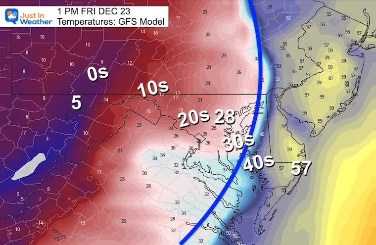 December 19 Christmas Storm Temperatures Friday 1 PM GFS