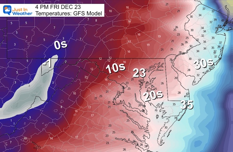 December 19 Christmas Storm Temperatures Friday 4 PM GFS