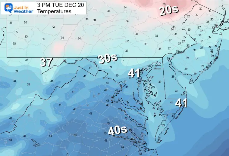 December 19 weather temperatures Tuesday afternoon