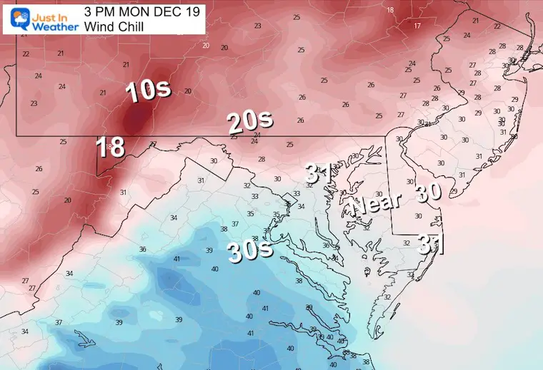 December 19 weather temperatures Monday afternoon wind chill