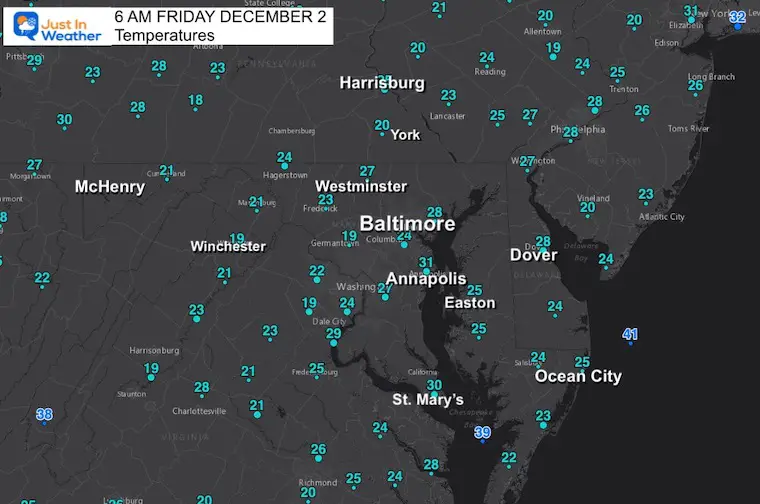 December 2 weather temperatures Friday morning
