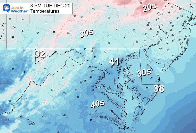 December 20 weather temperatures Tuesday afternoon