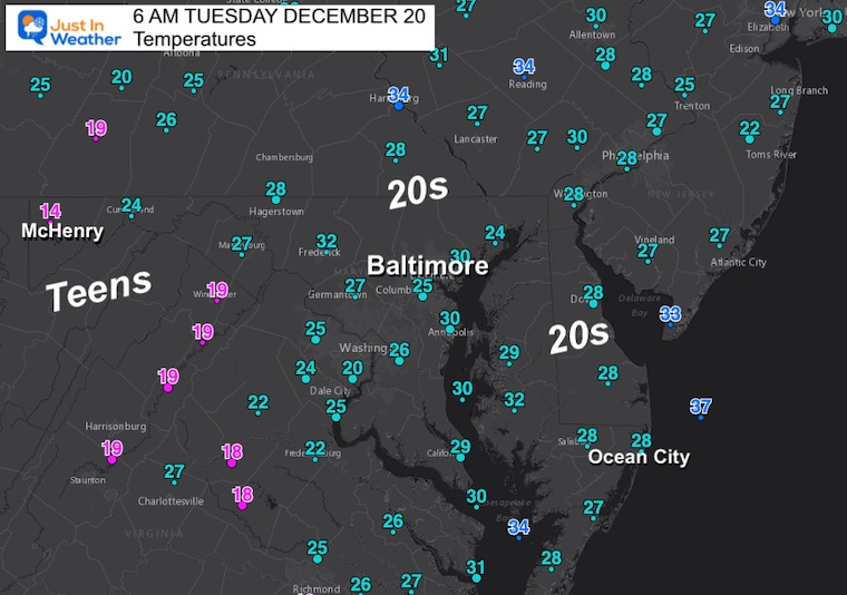 December 20 weather temperatures Tuesday morning