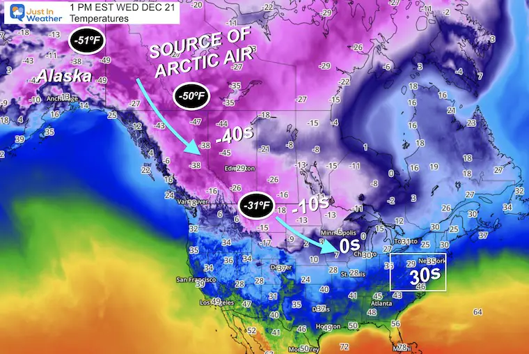 December 21 arctic air temperatures Wednesday 1 PM