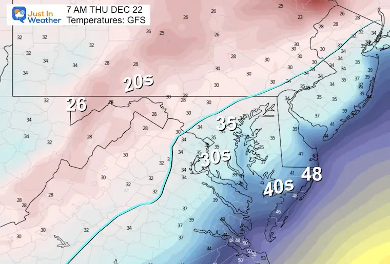 December 21 storm temperatures freezing Thursday 7 AM
